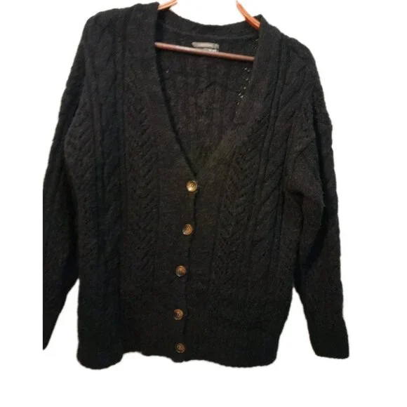 Anthropologie Pointelle Cardigan Sz Small Boho Oversized Cable-Knit Slouchy Blk - Picture 5 of 11